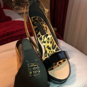 Black and Gold Wedge Heels